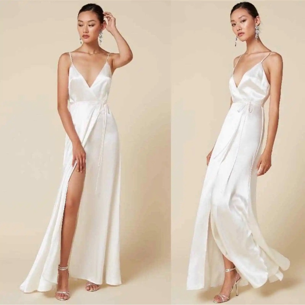 Reformation Silk Bridal Alexandria Wrap Maxi Dress in Ivory White Cream. Wedding